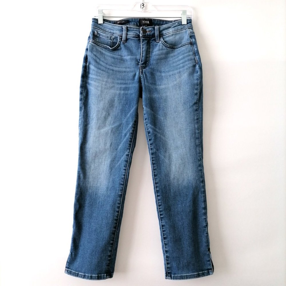 NYDL Fit Is Everything Womens Blue Mid Rise Sheri Slim Straight Leg Jeans Size 6